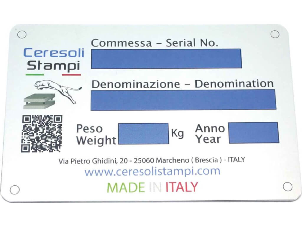 Targhetta rettangolare in alluminio anodizzato con stama colori logo e testo